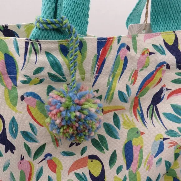 NEW Tommy Bahama Colorful Birds Tropical Toucan Reusable Large Tote Bag Cotton - Picture 2 of 9